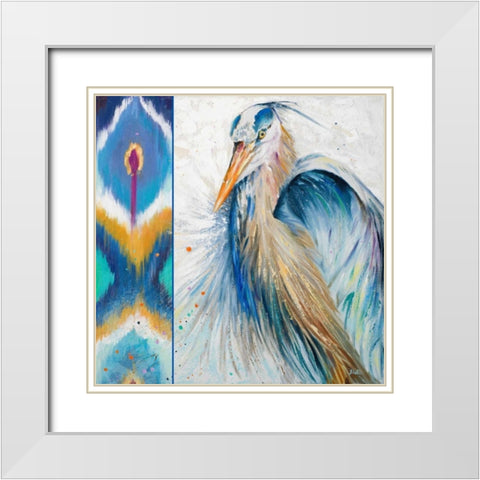 Blue Heron Ikat II White Modern Wood Framed Art Print with Double Matting by Pinto, Patricia