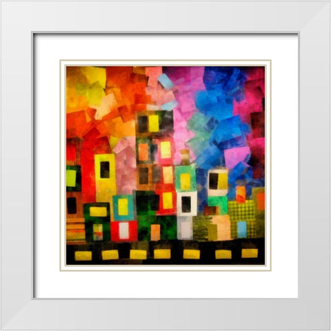 Night City White Modern Wood Framed Art Print with Double Matting by Calkins, Michelle