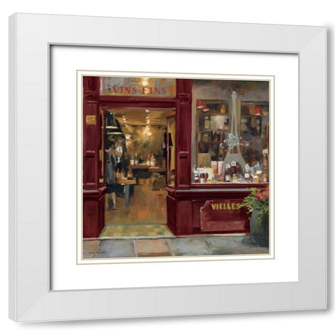 Parisian Wine Shop Red Crop White Modern Wood Framed Art Print with Double Matting by Hageman, Marilyn