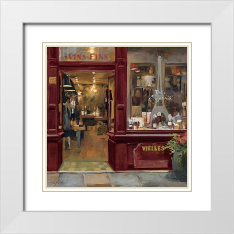 Parisian Wine Shop Red Crop White Modern Wood Framed Art Print with Double Matting by Hageman, Marilyn