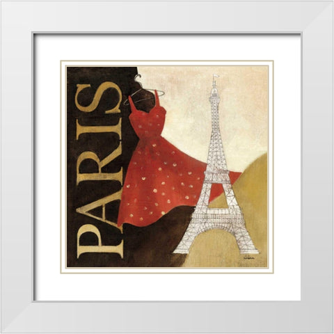 Paris Dress - A Day in the City White Modern Wood Framed Art Print with Double Matting by Hristova, Albena