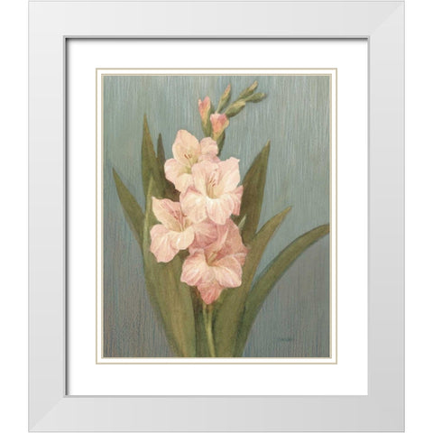 August Gladiola White Modern Wood Framed Art Print with Double Matting by Nai, Danhui