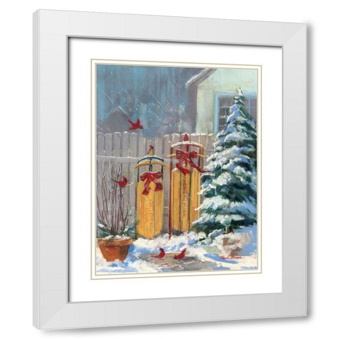 December Sleds White Modern Wood Framed Art Print with Double Matting by Rowan, Carol
