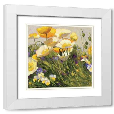 Poppies and Pansies I White Modern Wood Framed Art Print with Double Matting by Novak, Shirley