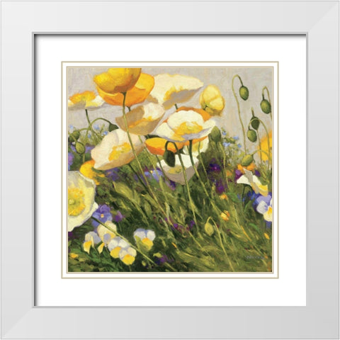Poppies and Pansies I White Modern Wood Framed Art Print with Double Matting by Novak, Shirley