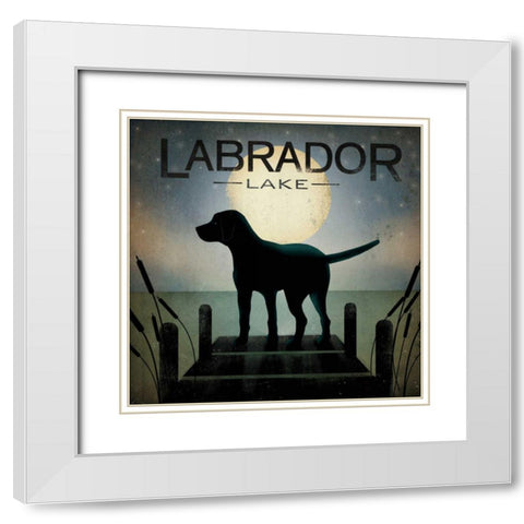 Moonrise Black Dog - Labrador Lake White Modern Wood Framed Art Print with Double Matting by Fowler, Ryan