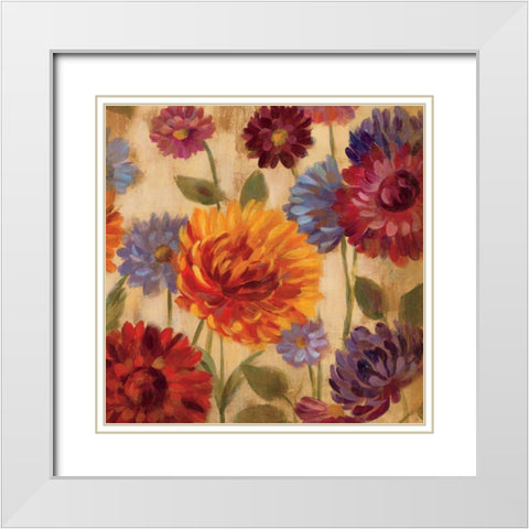 Rainbow Dahlias Crop III White Modern Wood Framed Art Print with Double Matting by Vassileva, Silvia