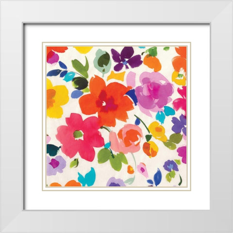 Bright Florals II White Modern Wood Framed Art Print with Double Matting by Wild Apple Portfolio
