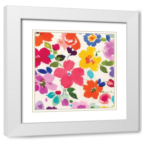 Bright Florals III White Modern Wood Framed Art Print with Double Matting by Wild Apple Portfolio