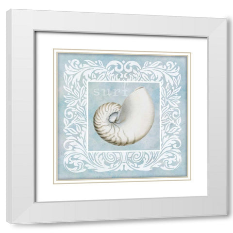 Sandy Shells Blue on Blue Nautilus White Modern Wood Framed Art Print with Double Matting by Grove, Beth