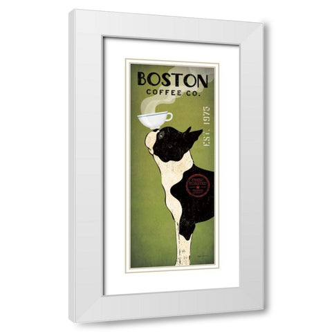 Boston Terrier Coffee Co White Modern Wood Framed Art Print with Double Matting by Fowler, Ryan