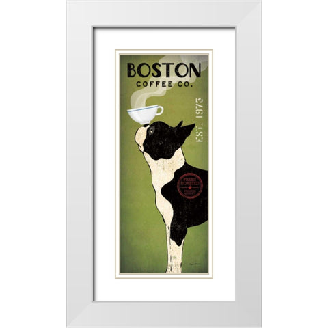 Boston Terrier Coffee Co White Modern Wood Framed Art Print with Double Matting by Fowler, Ryan