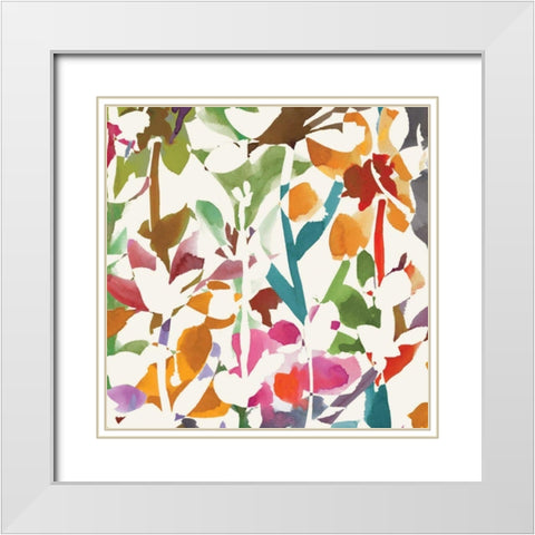 Pink Garden square II White White Modern Wood Framed Art Print with Double Matting by Wild Apple Portfolio