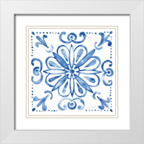 Tile Stencil IV Blue White Modern Wood Framed Art Print with Double Matting by Tavoletti, Anne