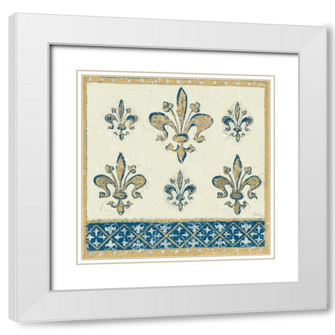 Regal Fleur de Lis Indigo and Cream White Modern Wood Framed Art Print with Double Matting by Meloushka Designs