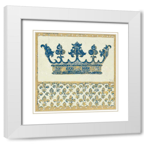 Regal Crown Indigo and Cream White Modern Wood Framed Art Print with Double Matting by Meloushka Designs