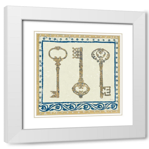 Regal Keys Indigo and Cream White Modern Wood Framed Art Print with Double Matting by Meloushka Designs