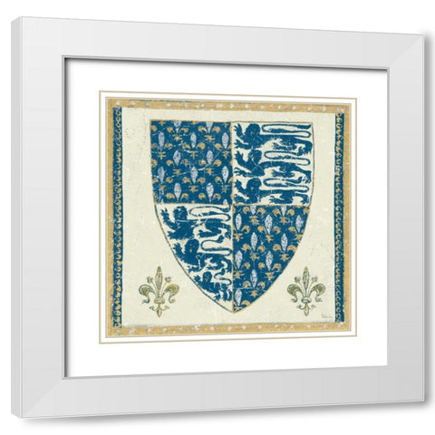 Regal Shield Indigo and Cream White Modern Wood Framed Art Print with Double Matting by Meloushka Designs