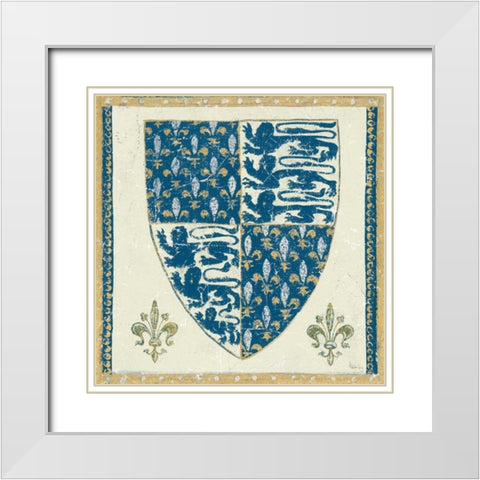 Regal Shield Indigo and Cream White Modern Wood Framed Art Print with Double Matting by Meloushka Designs