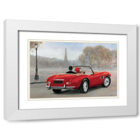 A Ride in Paris III Red Car White Modern Wood Framed Art Print with Double Matting by Fabiano, Marco