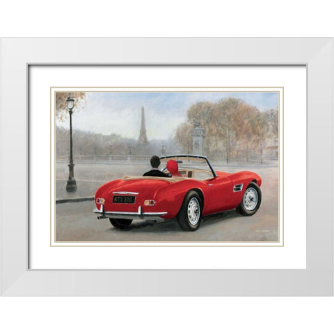A Ride in Paris III Red Car White Modern Wood Framed Art Print with Double Matting by Fabiano, Marco