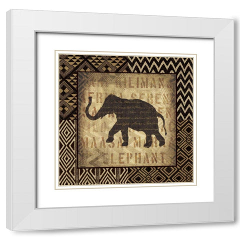 African Wild Elephant Border White Modern Wood Framed Art Print with Double Matting by Wild Apple Portfolio