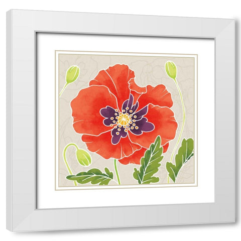 Sunshine Poppies I White Modern Wood Framed Art Print with Double Matting by DeNeige, Elyse