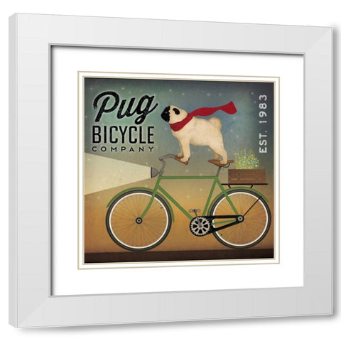 Pug on a Bike White Modern Wood Framed Art Print with Double Matting by Fowler, Ryan