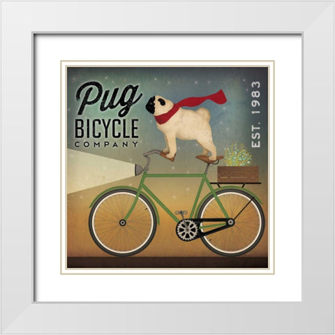 Pug on a Bike White Modern Wood Framed Art Print with Double Matting by Fowler, Ryan