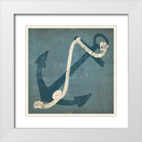 Nautical Anchor Blue White Modern Wood Framed Art Print with Double Matting by Fowler, Ryan