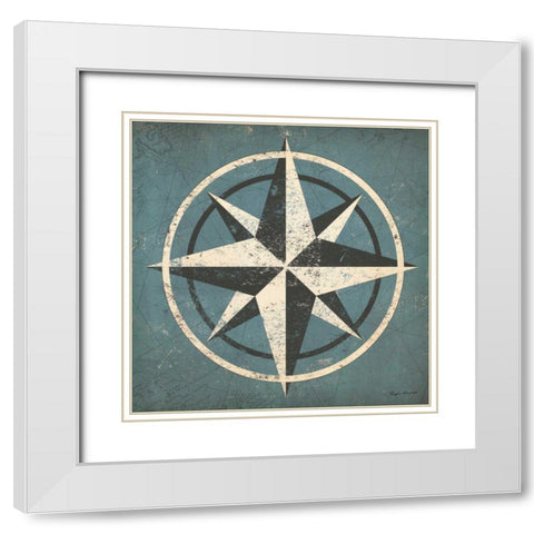 Nautical Compass Blue White Modern Wood Framed Art Print with Double Matting by Fowler, Ryan