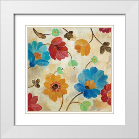 Coral and Teal Garden I White Modern Wood Framed Art Print with Double Matting by Vassileva, Silvia