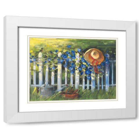 Morning Glories on the Fence White Modern Wood Framed Art Print with Double Matting by Rowan, Carol