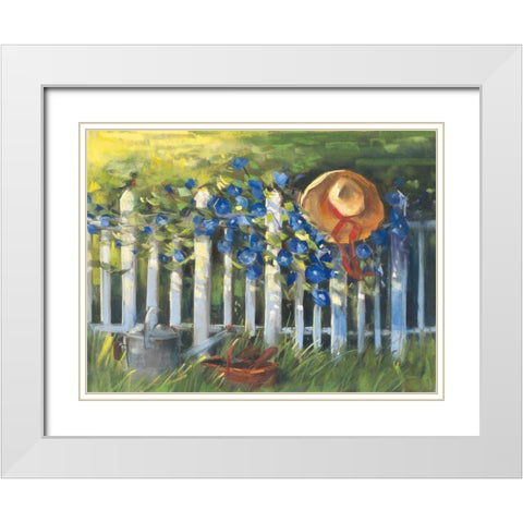 Morning Glories on the Fence White Modern Wood Framed Art Print with Double Matting by Rowan, Carol
