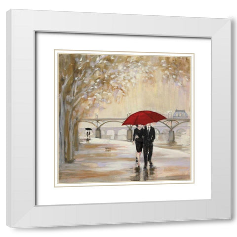 Romantic Paris III Red Umbrella White Modern Wood Framed Art Print with Double Matting by Purinton, Julia