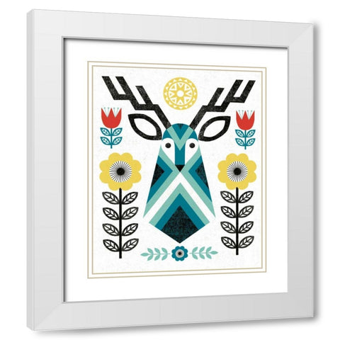 Folk Lodge Deer II V2 Teal White Modern Wood Framed Art Print with Double Matting by Mullan, Michael