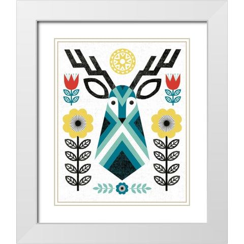 Folk Lodge Deer II V2 Teal White Modern Wood Framed Art Print with Double Matting by Mullan, Michael
