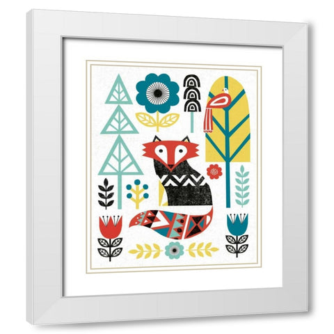 Folk Lodge Fox V2 Teal White Modern Wood Framed Art Print with Double Matting by Mullan, Michael