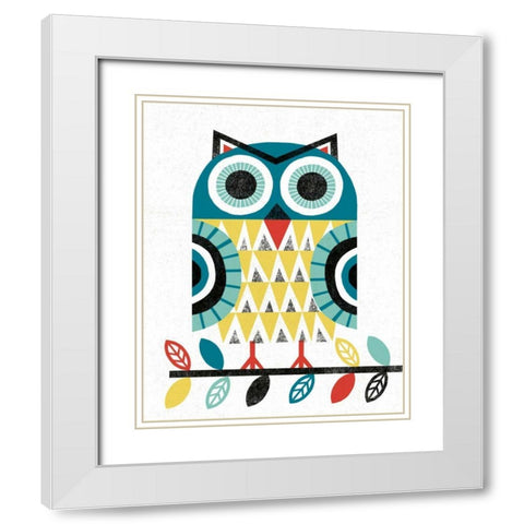 Folk Lodge Owl V2 Teal White Modern Wood Framed Art Print with Double Matting by Mullan, Michael