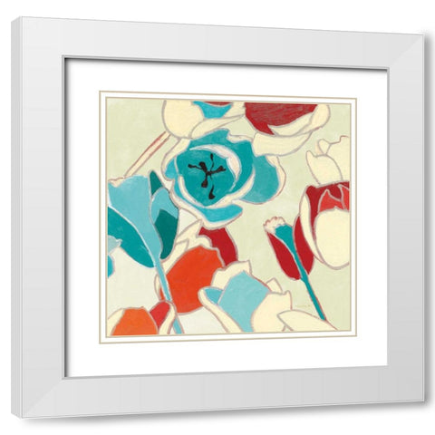 Cloisonne Tulipe I Turquoise Vignette White Modern Wood Framed Art Print with Double Matting by Novak, Shirley