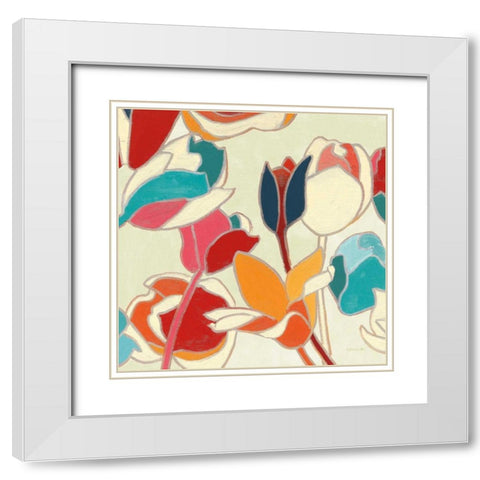 Cloisonne Tulipe II Turquoise and Indigo Vignette White Modern Wood Framed Art Print with Double Matting by Novak, Shirley