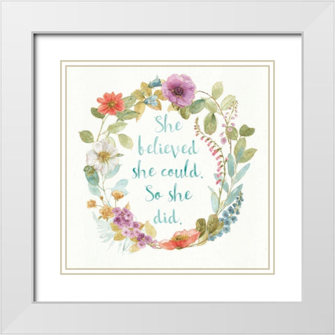 Rainbow Seeds Wreath I White Modern Wood Framed Art Print with Double Matting by Audit, Lisa