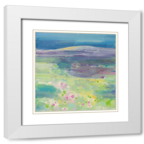 Lavender Fields White Modern Wood Framed Art Print with Double Matting by Hristova, Albena