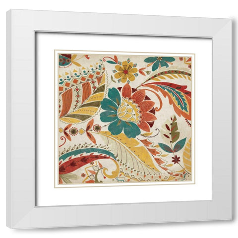 Boho Paisley Spice II White Modern Wood Framed Art Print with Double Matting by Wild Apple Portfolio