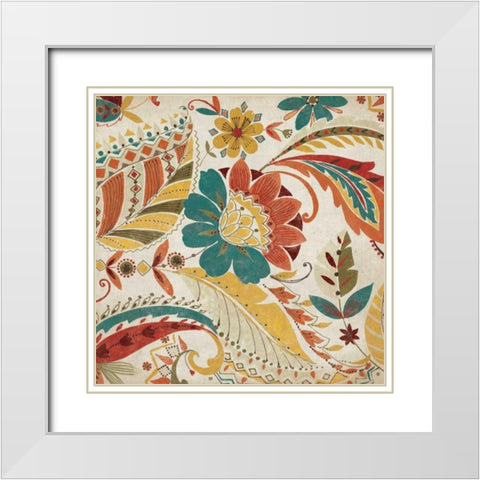Boho Paisley Spice II White Modern Wood Framed Art Print with Double Matting by Wild Apple Portfolio