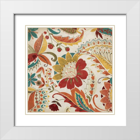Boho Paisley Spice I White Modern Wood Framed Art Print with Double Matting by Wild Apple Portfolio