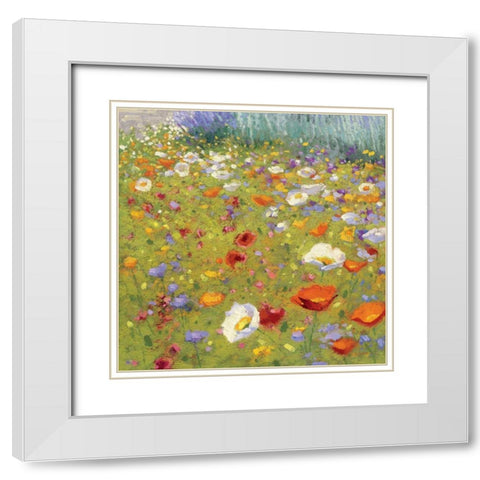Champ de Fleur II White Modern Wood Framed Art Print with Double Matting by Novak, Shirley