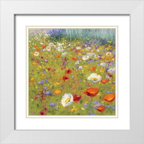Champ de Fleur II White Modern Wood Framed Art Print with Double Matting by Novak, Shirley
