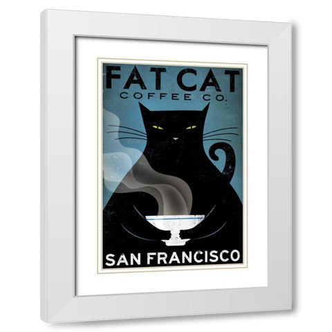 Cat Coffee White Modern Wood Framed Art Print with Double Matting by Fowler, Ryan