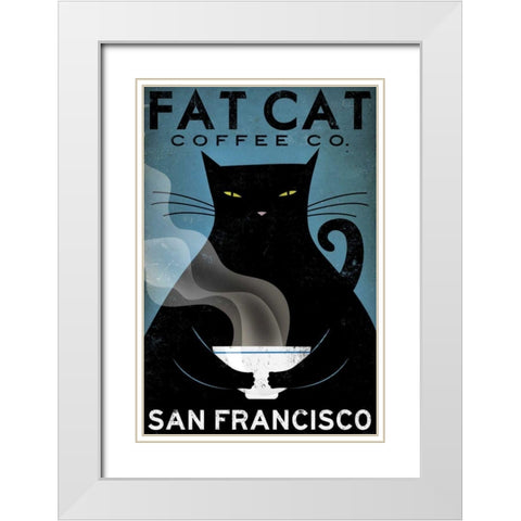 Cat Coffee White Modern Wood Framed Art Print with Double Matting by Fowler, Ryan